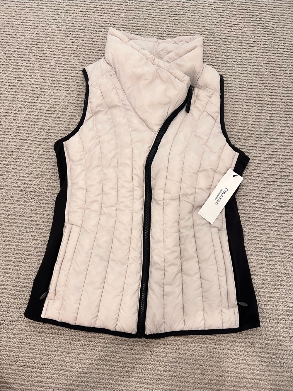 Calvin Klein Ivory and Black Quilted Sleeveless Vest